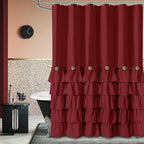 Seasonwood Burgundy Shower Curtain with Nature Buttons Ruffle Shower Curtains Farmhouse Shower Curtain for Bathroom 72" W x 72" L,Burgundy/Red