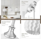 Brushed Nickel Pendant Lights Kitchen Island, 1-Light 7.3" Modern Milk Glass Pendant Light Fixtures with Rods, Globe Hanging Lighting for Kitchen Sink Bathroom Dining Room, E26 Base