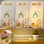 Green Table Lamp Set of 2,Small Glass Bedside Lamps Dimmable Boho Bedroom Lamp with Tulip Flower Lamp Shade,Gold Vintage Mid Century Modern Mini Nightstand Lamp for Bedroom Living Room