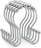 AmazerBath Shower Curtain Hooks, Shower Curtain Rings, Metal Chrome Shower Curtain Hooks Rust Proof, Smooth Glide Double Shower Hooks for Shower Curtain, Shower Rod Hooks 12Pcs