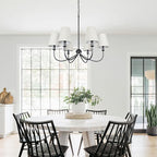 Chandelier, Matte Black with Linen Fabric Shade, 6-Light 28" Modern Farmhouse Linear Pendant Lighting Fixture for Kitchen Island (Black)