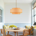 Farmhouse 19.7" Drum Rattan Chandelier 4-Lights Vintage Boho Rattan Chandelier Retro Vintage Bamboo Drum Chandeliers for Dining Room, Kitchen Island, Living Room, Bedroom