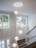 6-Lights Crystal Chandeliers for Staircases Modern Chandeliers for High Ceilings Crystal Pendant Light Fixture for Living Room Kitchen Island Foyer Hallway Bar