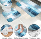 Lnond 4Pcs Bathroom Shower Curtain Sets with Rugs,Turquoise White Painting Art Bathroom Sets with Shower Curtain and Rugs and Accessories
