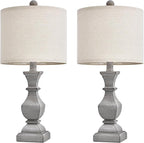 PoKat 20.5'' Table Lamps Set of 2, Vintage Bedside Lamps for Bedroom, Farmhouse Lamp for Living Room, Small Lamp for Nightstand, Retro Side Table Lamp, Grey