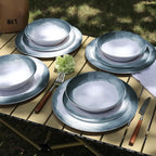 Melamine Dinnerware Sets-12 Pieces Outdoor Plates and Bowls Set for 4, Durable Dinner Plates for Camping Picnics Party, Chip Resistant Dishes, Grey Blue, Dishwasher Safe