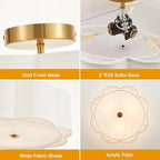 Modern Semi Flush Mount Ceiling Light 18" Modern Gold Drum Ceiling Lighting Fixture with Linen Shade Vintage Ceiling Lamp for Living Room, Bedroom, Kitchen, Dining Room, Hallway, and Entryway