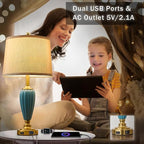Living Room Table Lamp, 25.5" Touch Lamp for Nightstand with USB A+C Ports, Modern Farmhouse Table Lamps for Bedroom, Bulb Included