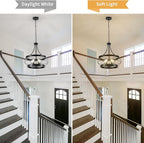 5-Light Farmhouse Chandelier, 17.72" Rustic Drum Dining Room Light Fixture, Black Chandeliers Hanging Pendant Lighting, Industrial Candle Chandeliers for Living Room Kitchen Entryway Bedroom