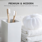 Matte White Toothbrush and Toothpaste Holder for Bathroom Vanity and Countertop, Square Organizer for Electric Toothbrushes, Floss, Razors, Cotton, and Mouthwash