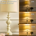 27.5" Farmhouse Table Lamps Set of 2 Bedside Nightstand Lamp with USB C+A Ports & AC Outlet, 3 Way Dimmable Touch Lamps for Bedroom Living Room Office Rustic Lamp (White Gold)