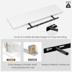Vivelove Wooden Floating Shelves for Wall 16” x 8”x 1.4”, Bathroom Shelf Over The Toilet with Invisible Brackets, Unfinished Wall Shelves for LivingRoom, Kitchen, Bedroom, Home Decor, Set of 2 - White