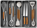 Kitsure Expandable Silverware Organizer – Large Utensil Drawer Kitchen Organization with 5 Compartments, Easy-Clean, Home & Apartment Essentials, Grey, 13.6" x 1.4"x 11.0"~19.9"