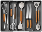 Kitsure Expandable Silverware Organizer – Large Utensil Drawer Kitchen Organization with 5 Compartments, Easy-Clean, Home & Apartment Essentials, Grey, 13.6" x 1.4"x 11.0"~19.9"