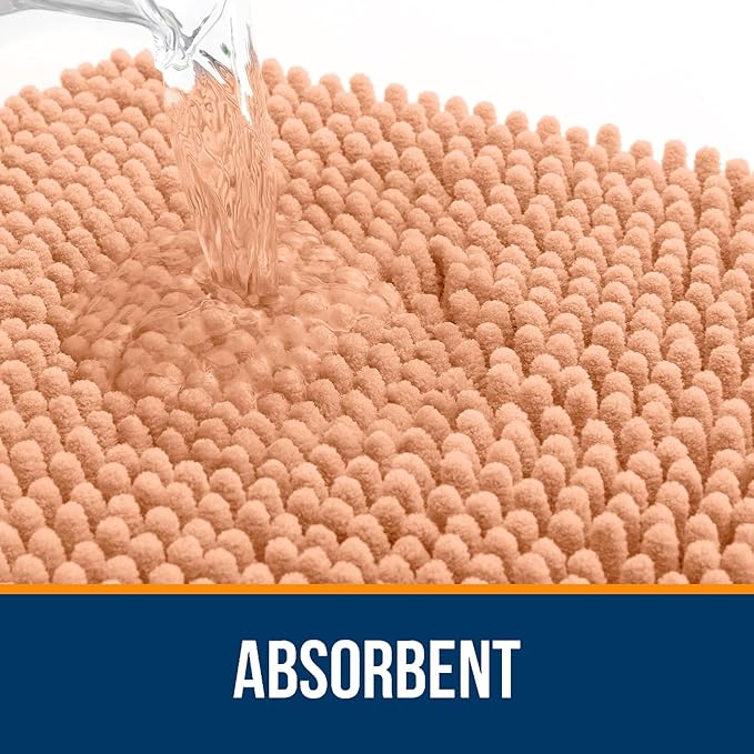 OLANLY Bathroom Rugs 70x24, Extra Soft Absorbent Chenille Bath Rugs, Rubber Backing Quick Dry, Machine Washable Bath Mats for Bathroom Floor, Tub and Shower, Home Decor Accessories, Peach