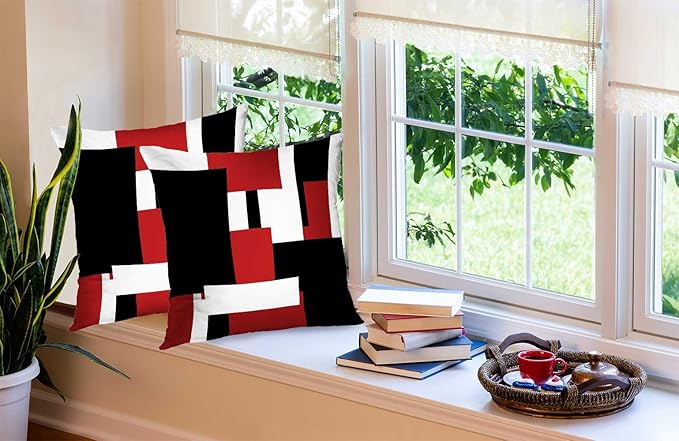 CAPSCEOLL Geometric Throw Pillow Covers 18X18 Set of 2 Soft Geometry Black Red White Pillow Cases Cushion Covers for Living Room Bedroom Decorative Throw Pillowcases for Sofa Couch Chair