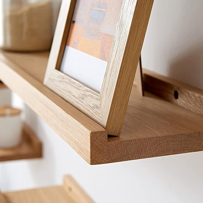 Floating Shelves Wall Mounted, Solid Oak Wood Shelf for Decor and Storage, Natural Picture Ledge for Bedroom Bathroom Living Room Kitchen, Natural Color, 20 * 4 * 1.5, Set of 2