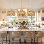 12.5” Rattan Pendant Light Fixtures, 4-Light Boho Chandelier with Woven Drum Shade, Farmhouse Dining Room Ceiling Hanging Lamp, Small Wicker Coastal Pendant Lighting for Kitchen Island Hallway