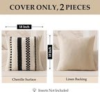 ANRODUO Pack of 2 Boho Decorative Throw Pillow Covers 18x18 Farmhouse Cushion Case Striped Chenille Pillow Cases Square Pillow Covers Accent Neutral Pillowcase for Sofa Couch Bed, Black Stripe