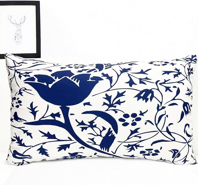 Decorative Throw Pillow Covers Set of 2 Blue Pillow Covers 12x20 inch Short Plush Couch Pillow Cases Floral Throw Pillows,Farmhouse Outdoor Pillow Covers for Sofa Living Room Cushion Covers