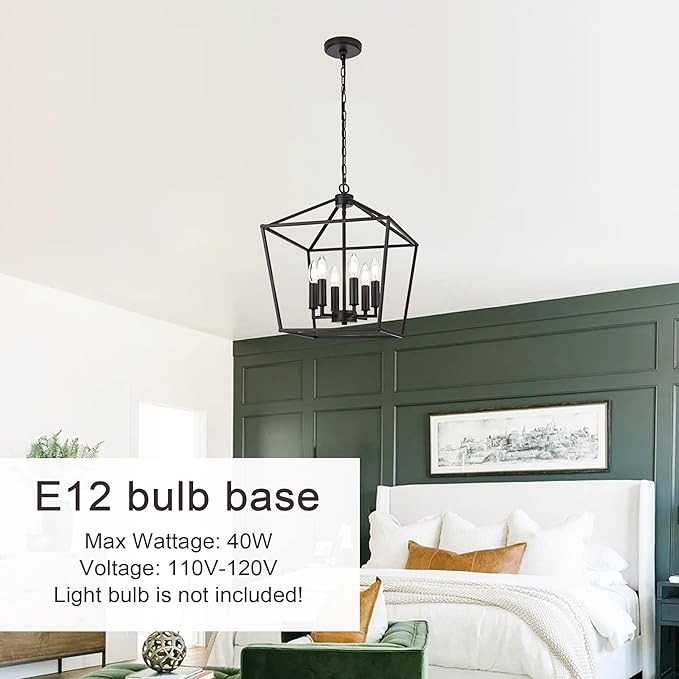 MELUCEE 16 Inches Farmhouse Chandelier 6-Light Oil Rubbed Bronze Cage Hanging Lights Rustic Lantern Pendant Lighting for Kitchen Island Dining Room Foyer Hallway, E12 Base