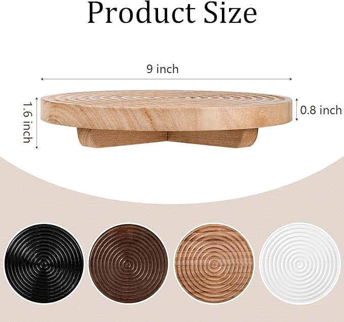 zoocatia Round Decorative Tray Farmhouse Bathroom Decor Wood Riser Kitchen Countertop Organizer for Perfume, Candle, Plant, 9 inch Burlywood