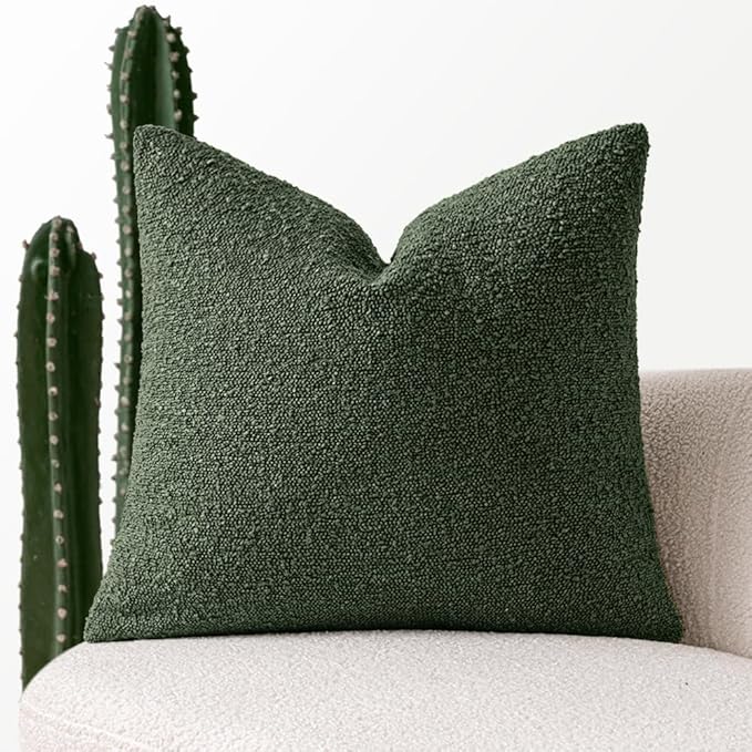 MIULEE Textured Boucle Throw Pillow Cover Christmas Dark Green Accent Solid Eruo Sham Pillow Case Decorative Soft Pack of 1 Couch Cushion Chair Sofa Bedroom Livingroom Home Decor,24x24 Inch