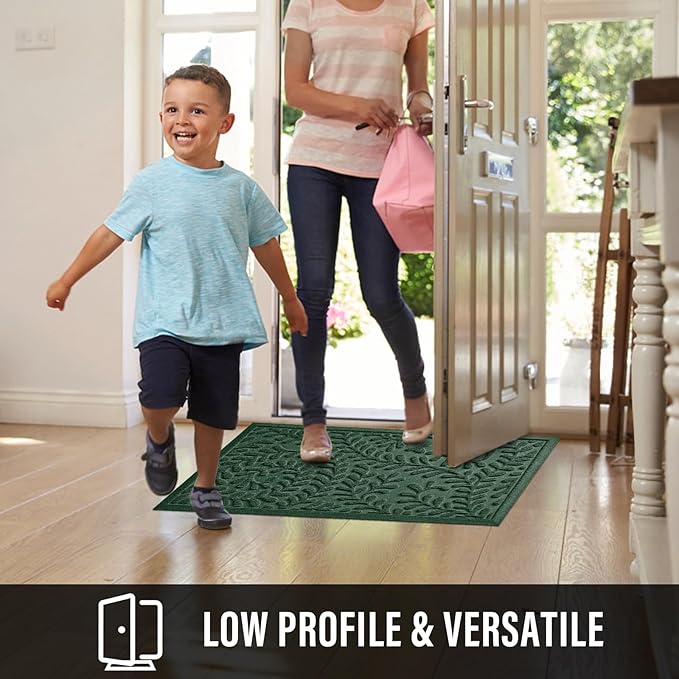 Front Door Mat, Absorbent Dirt Trapping Welcome Door Mat Indoor Outdoor, Non Slip Entry Mat, Indoor Outdoor Door Mats, Fade Resistant, Low Profile Doormat for Entryway, 29×17, Green