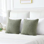 FUTEI Sage Green Throw Pillow Covers 26x26 Inch Set of 2,Furry Faux Fur Teddy Boucle Textured Cushion Covers,Soft Fluffy Decorative Euro Pillow Shams,Home Decor for Couch Bed Living Room Office Car