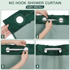 No Hooks Boho Dark Green Woven Fabric Shower Curtain 36 x 74 Modern Farmhouse, Tufted Chevron Striped Shabby Chic Textured, Minimalist Hookless Shower Curtains for Bathroom, Hotel Decor