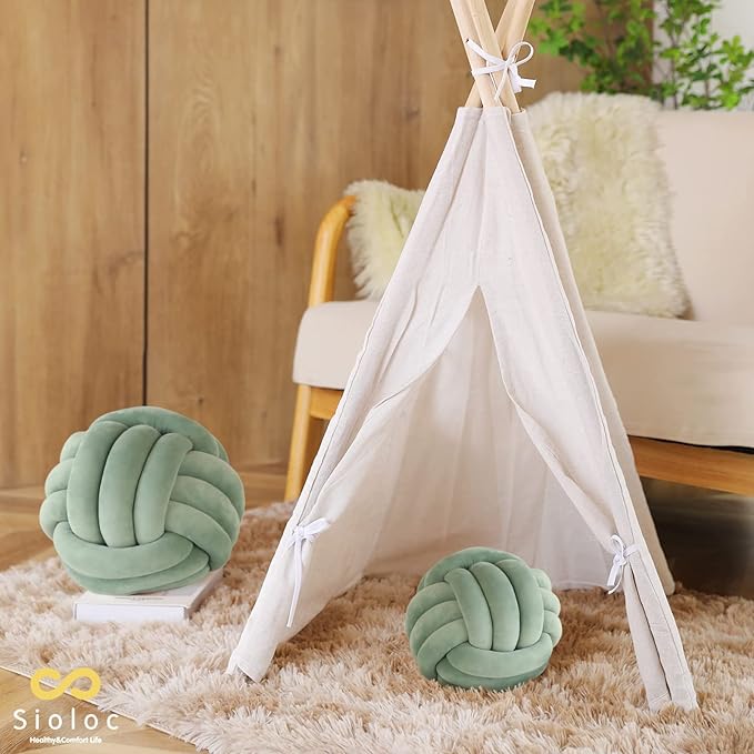 Sioloc Soft Knot Ball Pillows,Round Throw Pillow Cushion Home Decoration Plush Pillow,Throw Knotted Pillow Handmade Round Plush Pillow（10.6inches,Green）