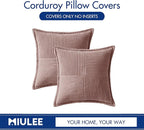 MIULEE Decorative Throw Pillow Covers for Couch Bed Livingroom 16x16 Inch Set of 2 Blush Pink Boho Accent Throw Pllows Broadside Striped Patchwork Soft Corduroy Pillowcases