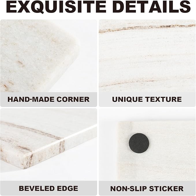 Natural Marble Cutting Boards for Kitchen - 12" x 8" Multi-Purpose Pastry Marble Tray Cheese Board Marble Slab for Counter, Bathroom Perfume Tray Jewelry Candle Plate (Crystal White Wooden)