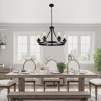 6-Light Farmhouse Chandelier Light Fixture Dining Room Lighting Fixtures Hanging Wagon Wheel Chandelier Kitchen Island Pendant Lights Modern Black Industrial Rustic Adjustable Height Metal
