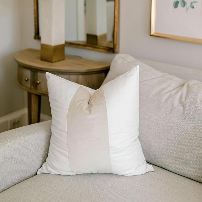 EVERGRACE x Kinsey Walsh Signature Velvet Panel Cotton Pillow Covers Set of 2, Decorative Pillow Covers 22"x22" for Couch, Square Cushion Cases for Sofa Bedroom Living Room, Off White Pearl