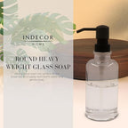 3 Piece Round Heavy Weight Glass Soap Lotion Pump Dispenser Set with Metal Caddy for Home Bath Kitchen Travel Office Hand Crafted Metal Tray Matte Black
