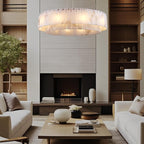 Alabaster Chandelier D31in Spanish Natural Marble Round Chandeliers, 2 Tiers Modern Living Room Chandelier, Alabaster Pendant Light Fixture, Dimmable Chandeliers for Bedroom, Entryway, Foyer