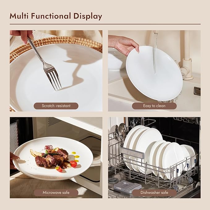 KINGSTONE Bone China Dinnerware Sets, 18-Piece Dinnerware Set for 6, Lightweight Durable, Dishwasher Safe, Tableware for Daily Use with Elegant Design, White