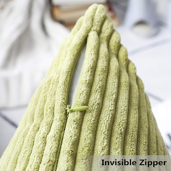 Home Brilliant Throw Pillow Covers 18x18 Set of 2 Soft Velvet Corduroy Striped Square Throw Pillows Cushion Cover for Couch Spring Decor, 18 x 18 inch, Grass Green