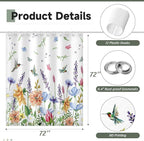 Hummingbird Floral Shower Curtains for Bathroom, Spring Summer Bathroom Decor Flower Shower Curtain Set - 72x72 Inch Waterproof Fabric Shower Curtain with Hooks Bathtub Curtain