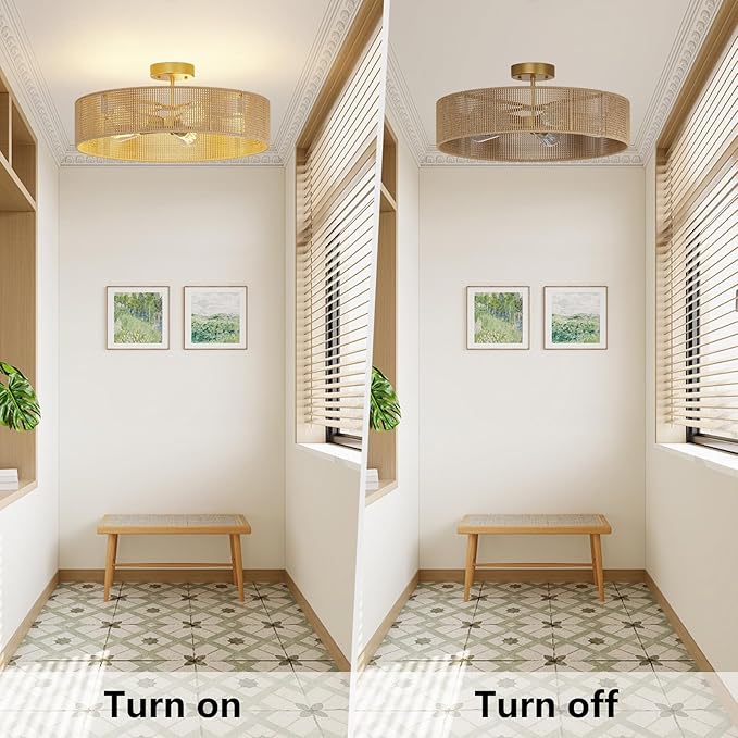24-Inch Rattan Light Fixture, 6000LM Boho Light Fixture, Corrosion & Rust-Proof Rattan & Boho Ceiling Light for Living Room, Bedroom, Dining Room, Nursery & Entryway, E12 Bulb (Not Included)