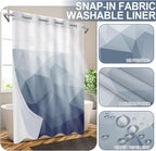 No Hook Shower Curtain with Snap in Liner and Sheer Window, Blue Modern Geometric Fabric Shower Curtain Set for Bathroom Decor, 15-Second Quick Install, Abstract Irregular Ombre, 71"X86"