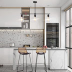 Kitchen Island Lighting, 3 Lights Linear Chandeliers Rectangle Pendant Light Fixtures for Dining Room Farmhouse Hanging Light with Glass Shades(Black)