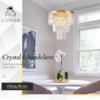 Gold Crystal Chandeliers 16" Modern 6-Light Small Pendant Light Luxury 3 Tiers K9 Crystal Ceiling Pendant Round Light Fixture for Dining Room Entryway Kitchen Bedroom Closet