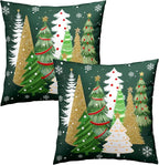 Christmas Trees Pillow Covers 16x16 Set of 2, Green Xmas Trees Snowflakes Decorative Throw Pillow Cases Double Sided Printed Cushion Cover for Sofa Couch Outdoor Home Decor