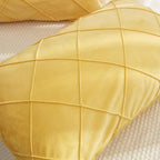 JAUXIO Diamond Pinch Pleated Crystal Velvet Pillowcases 2 Pack Solid Pintuck Throw Cushion Cover for Home Decor Hidden Zipper Closure (Yellow, Standard)