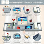 Premium Bamboo Bathtub Caddy Tray - Bath Tray - Bath Tub Tray Table for Bathtub - Bath Caddy Tray for Bathtub, Expandable Size, Fits Most Bath Tubs - Grey