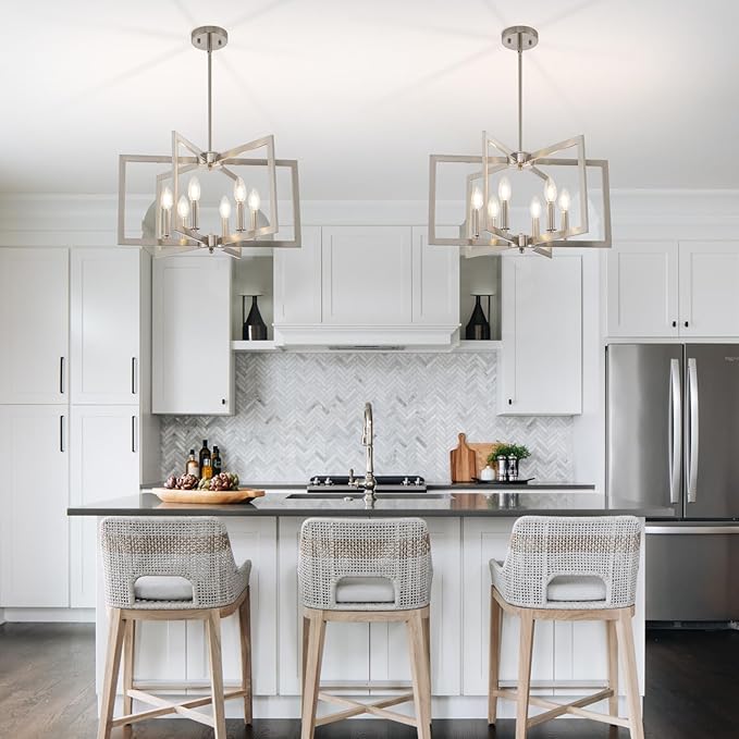 Dining Room Light Fixture, 6-Light Brushed Nickel Chandelier Modern Metal Industrial Chandelier Lighting for Farmhouse Living Room Kitchen Entryway (Nickel, E12 Bulbs Not Included)