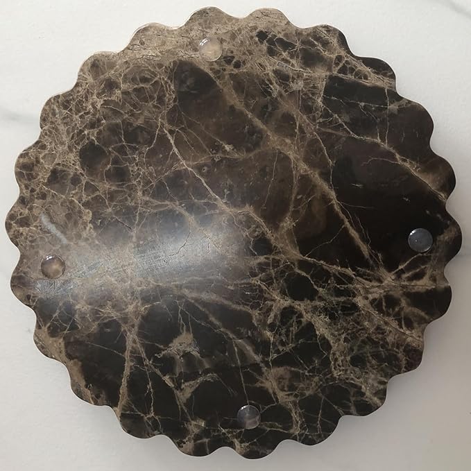 Marble Tray Round Scalloped Tray Small Serving Platter for Counter, Bathroom, Kitchen, Nightstand, Jewelry Ring Dish Holder (Coffee Net)