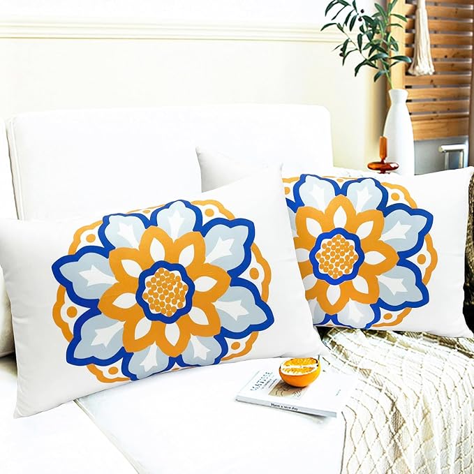 Decorative Throw Pillow Covers Set of 2 Dahlia Floral Pillow Covers 12x20 inch Super Soft Short Plush Square Throw Pillows,Farmhouse Outdoor Pillow Covers for Couch Sofa Bed Living Room